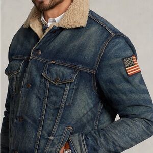Ralph Lauren Blue Denim Jacket with Cream Sherpa Collar